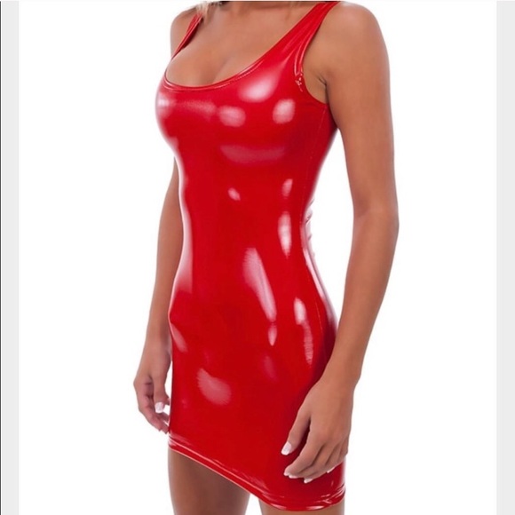 sexy red leather dress